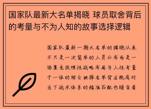 国家队最新大名单揭晓 球员取舍背后的考量与不为人知的故事选择逻辑